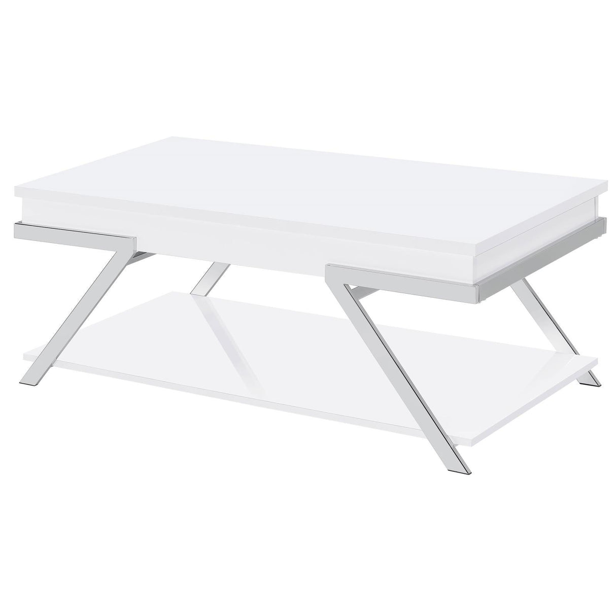 Marcia Wood Rectangular Lift Top Coffee Table White High Gloss and Chrome by Coaster at Eve Furniture