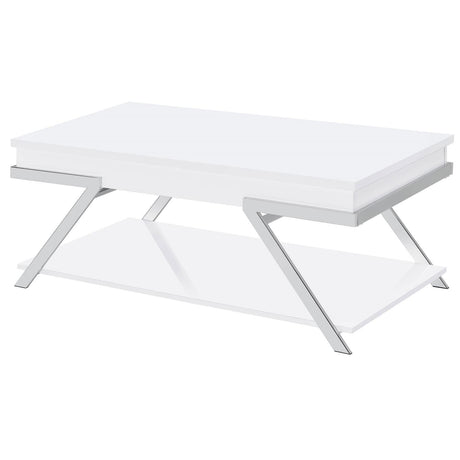 Marcia Wood Rectangular Lift Top Coffee Table White High Gloss and Chrome by Coaster at Eve Furniture