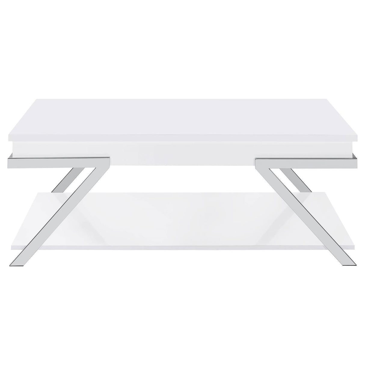 Marcia Wood Rectangular Lift Top Coffee Table White High Gloss and Chrome by Coaster at Eve Furniture