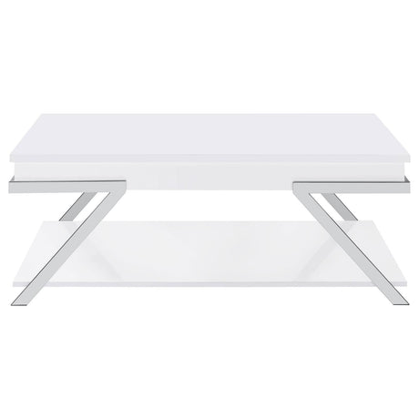 Marcia Wood Rectangular Lift Top Coffee Table White High Gloss and Chrome by Coaster at Eve Furniture