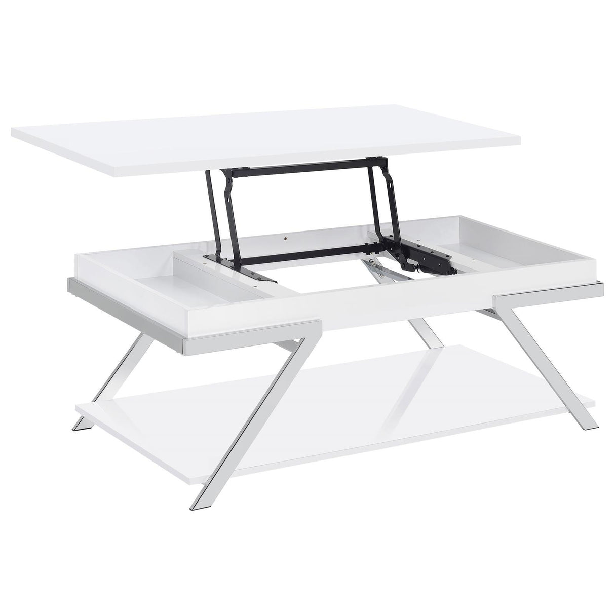 Marcia Wood Rectangular Lift Top Coffee Table White High Gloss and Chrome by Coaster at Eve Furniture