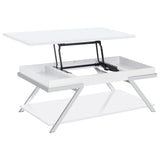Marcia Wood Rectangular Lift Top Coffee Table White High Gloss and Chrome by Coaster at Eve Furniture