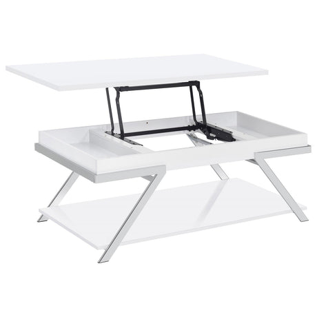 Marcia Wood Rectangular Lift Top Coffee Table White High Gloss and Chrome by Coaster at Eve Furniture
