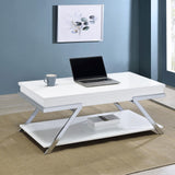 Marcia Wood Rectangular Lift Top Coffee Table White High Gloss and Chrome by Coaster at Eve Furniture