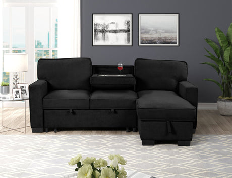 Marcos Black Sectional With Pull-Out Bed