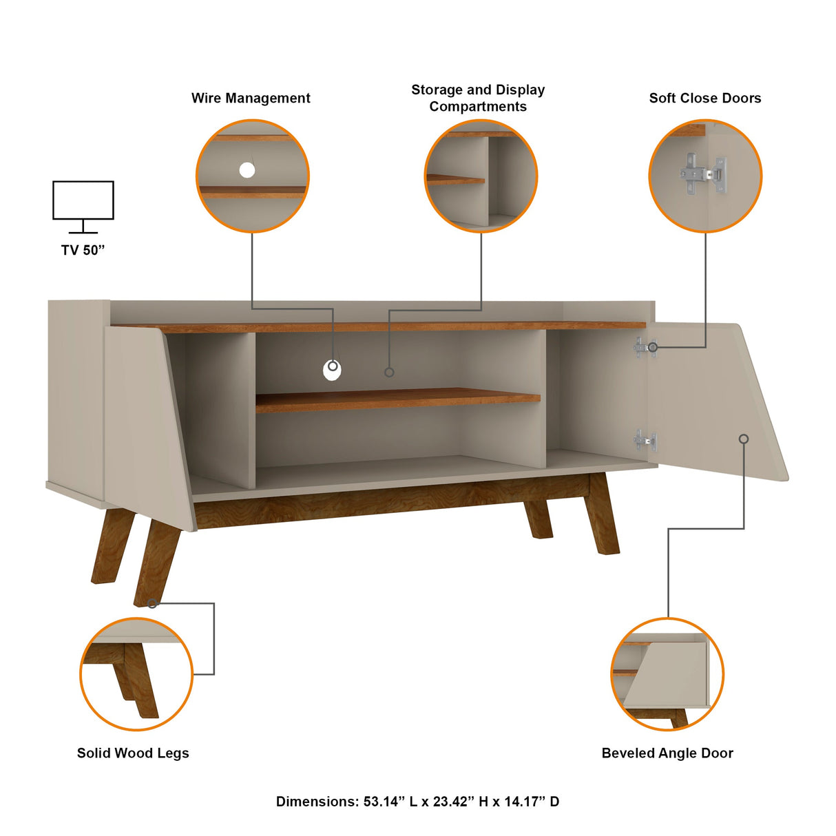 Marcus 53.14 TV Stand in Greige and Nature by Manhattan Comfort at Eve Furniture