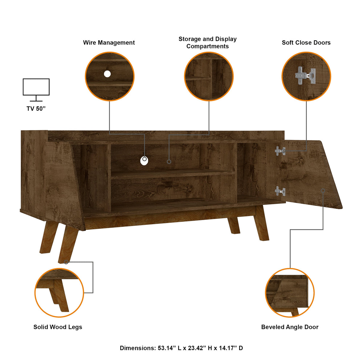 Marcus 53.14 TV Stand in Rustic Brown by Manhattan Comfort at Eve Furniture