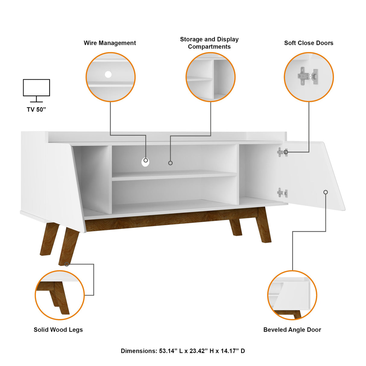 Marcus 53.14 TV Stand in White by Manhattan Comfort at Eve Furniture