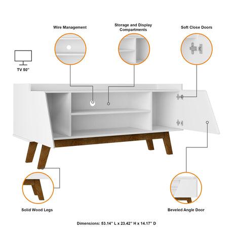 Marcus 53.14 TV Stand in White by Manhattan Comfort at Eve Furniture