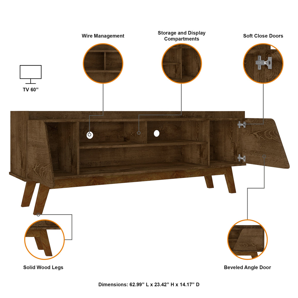 Marcus 62.99 TV Stand in Rustic Brown by Manhattan Comfort at Eve Furniture