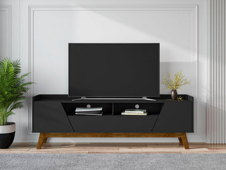Marcus 70.86 TV Stand in Matte Black by Manhattan Comfort at Eve Furniture