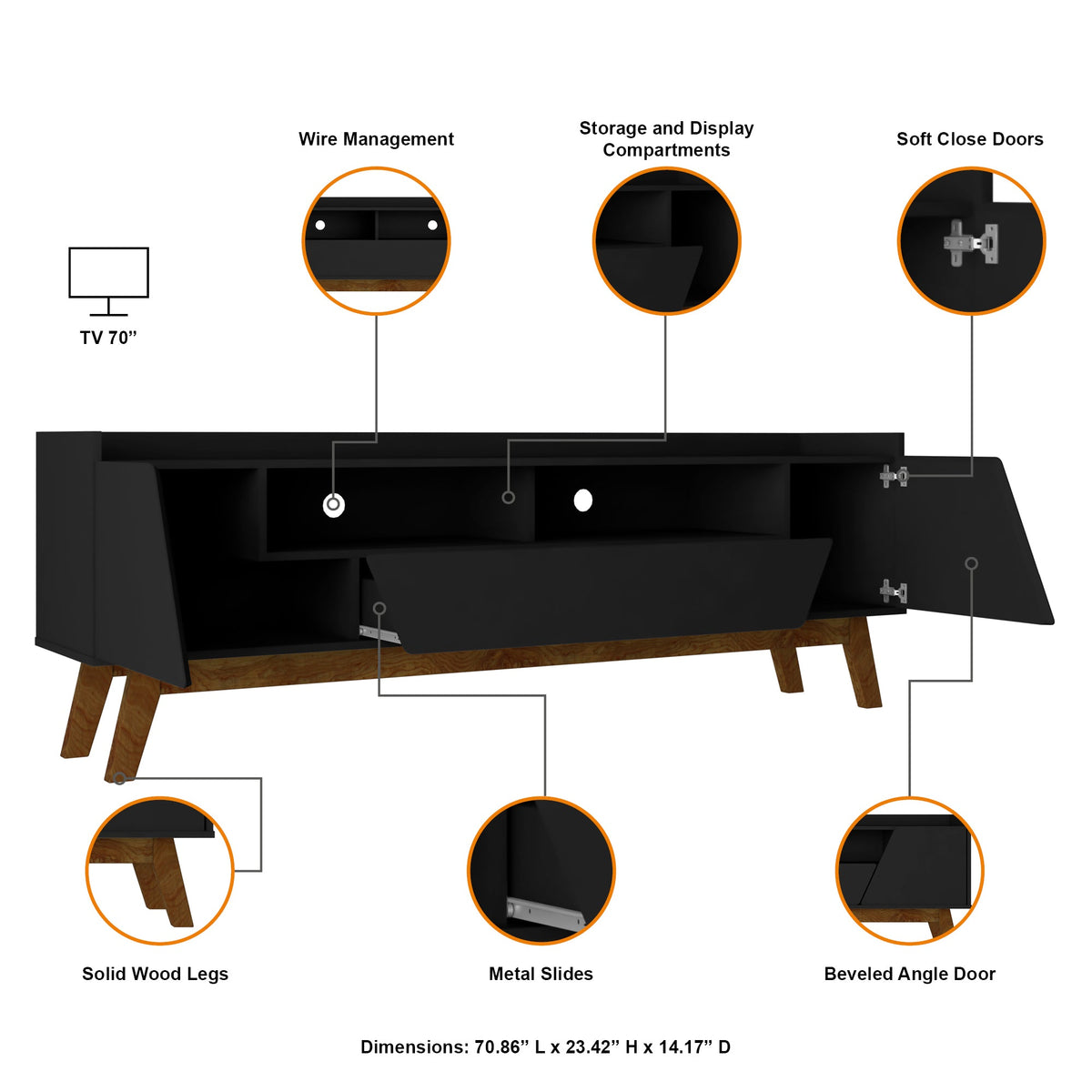 Marcus 70.86 TV Stand in Matte Black by Manhattan Comfort at Eve Furniture