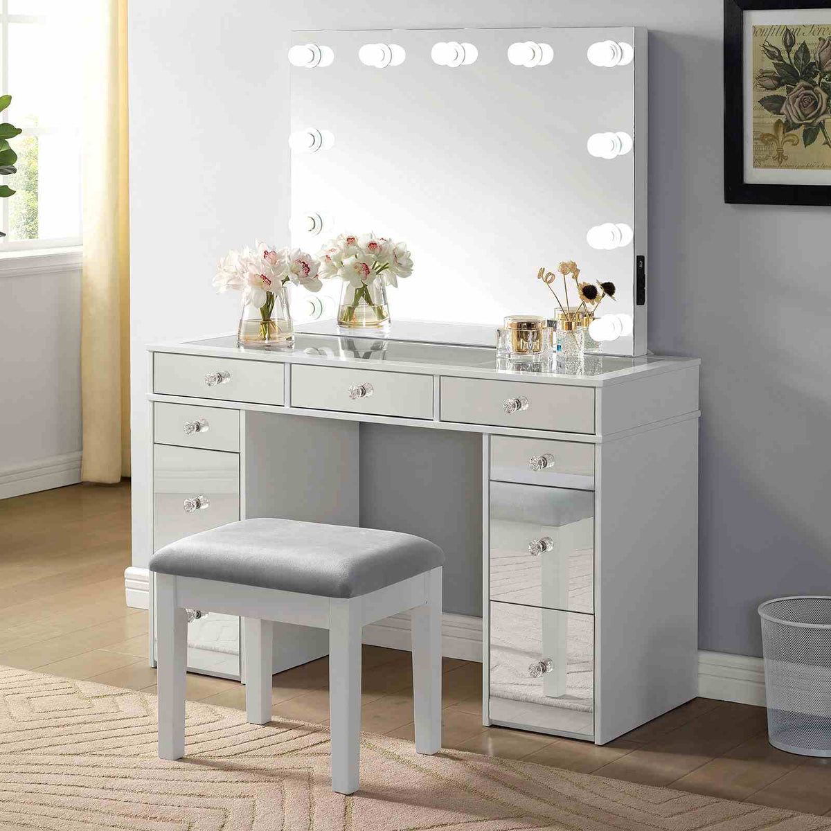 Margret White/Gray Vanity Set by Furniture of America at Eve Furniture