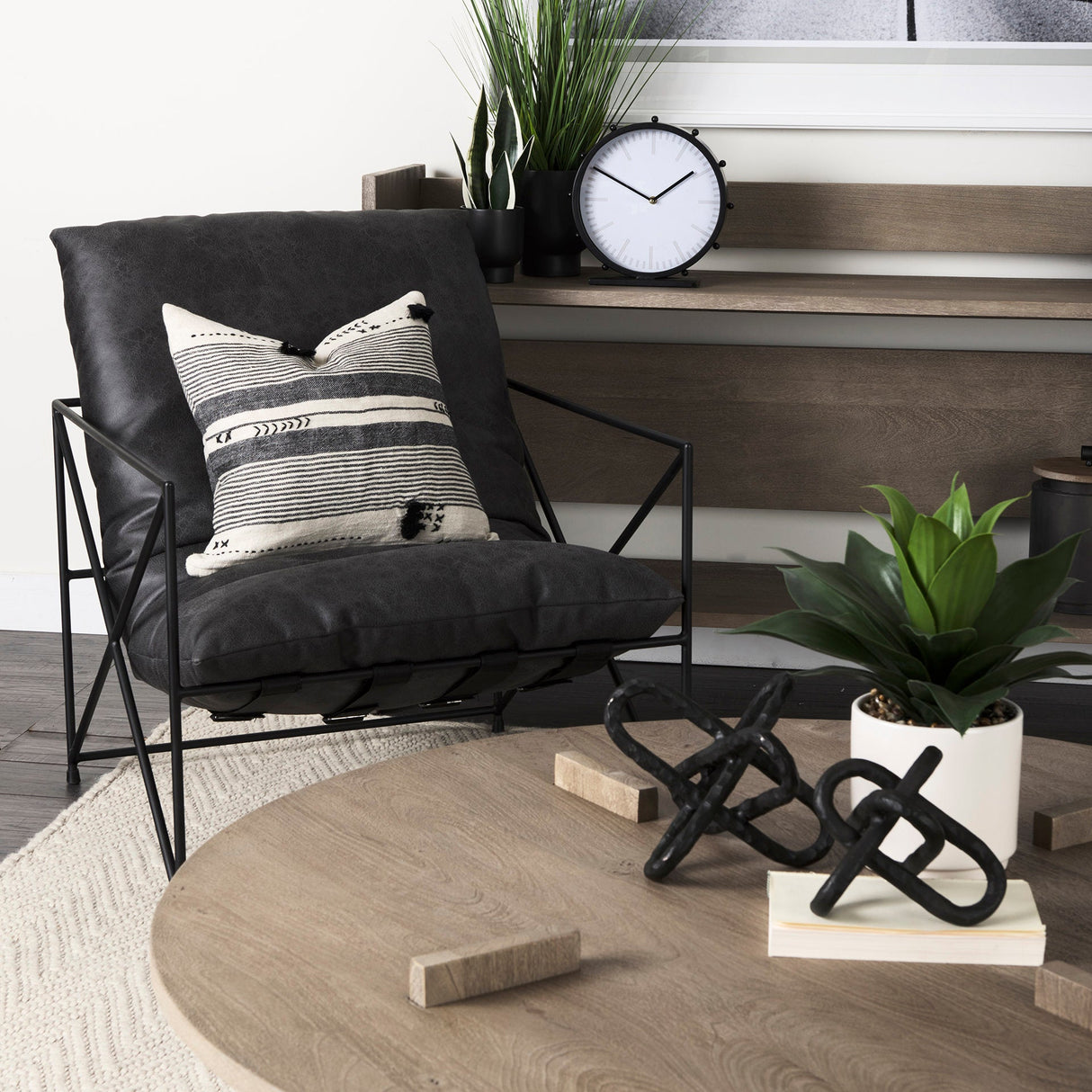 Marian 11.0L x 3.1W x 11.0H Black Studded Round Table Clock by Mercana at Eve Furniture
