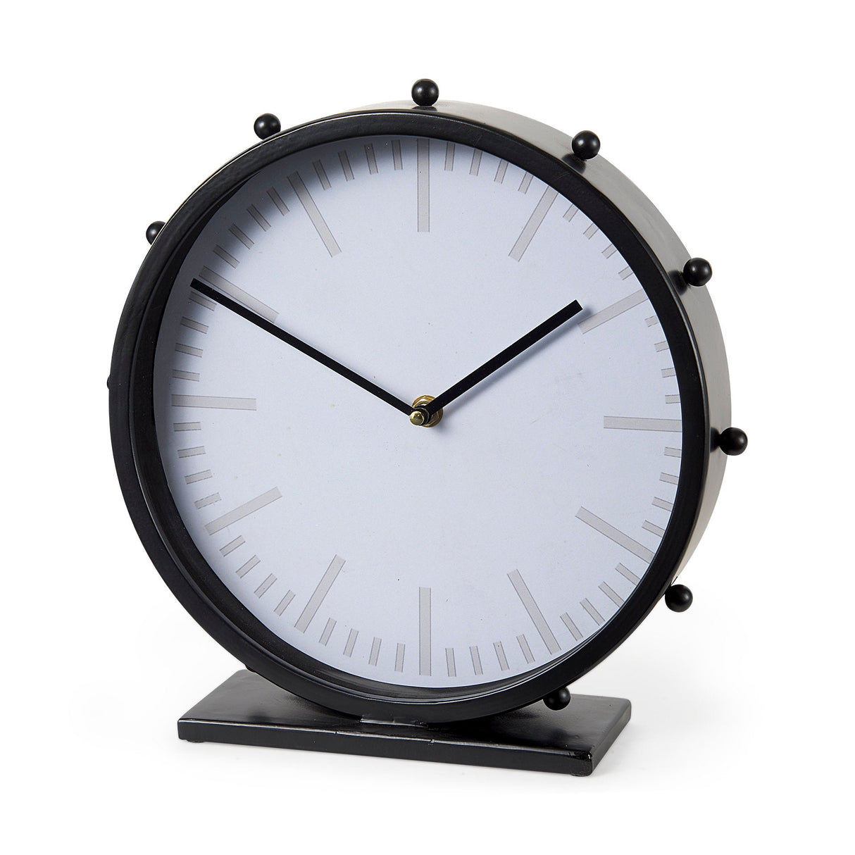 Marian 11.0L x 3.1W x 11.0H Black Studded Round Table Clock by Mercana at Eve Furniture
