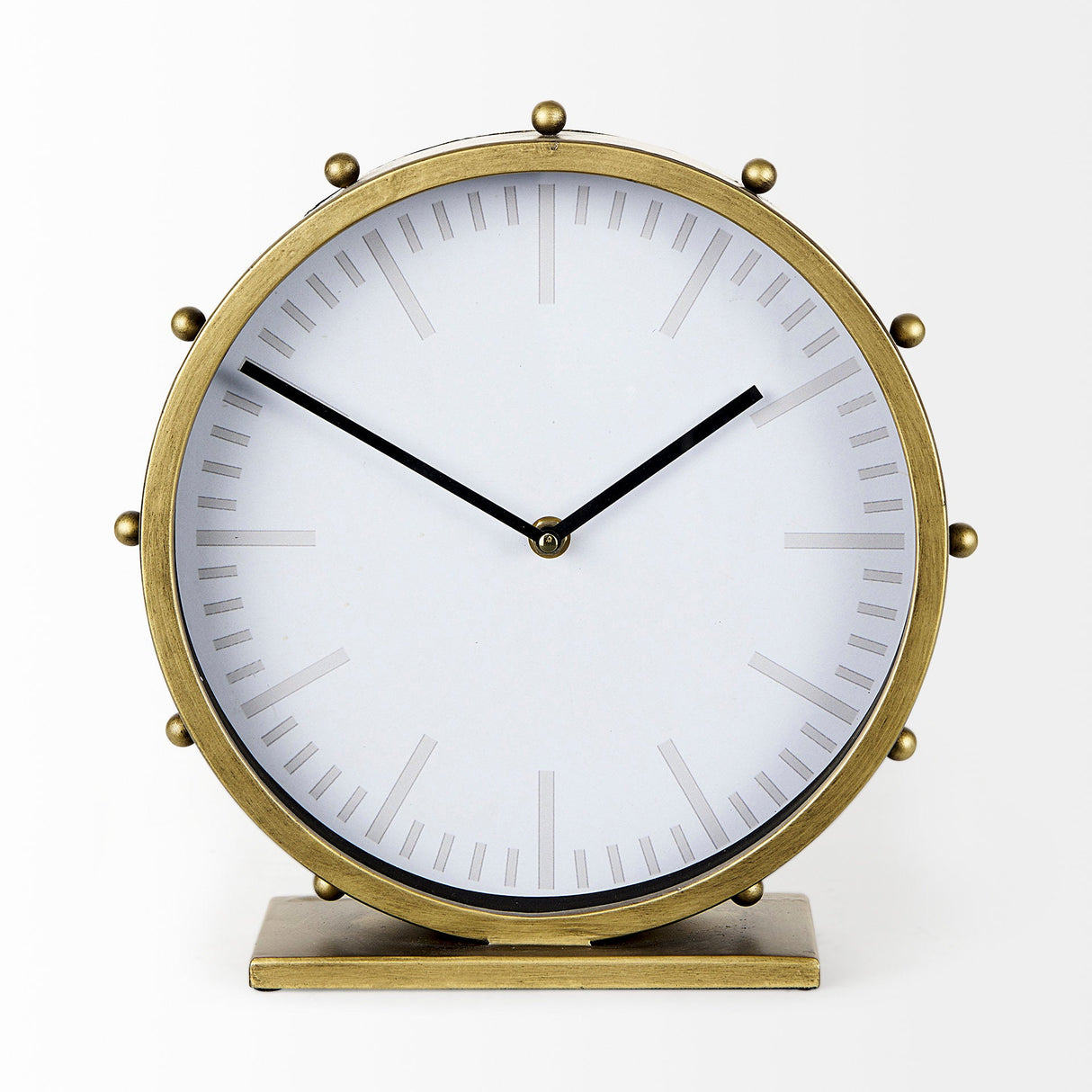 Marian 11.0L x 3.1W x 11.0H Gold Metal W/Studs Round Table Clock by Mercana at Eve Furniture