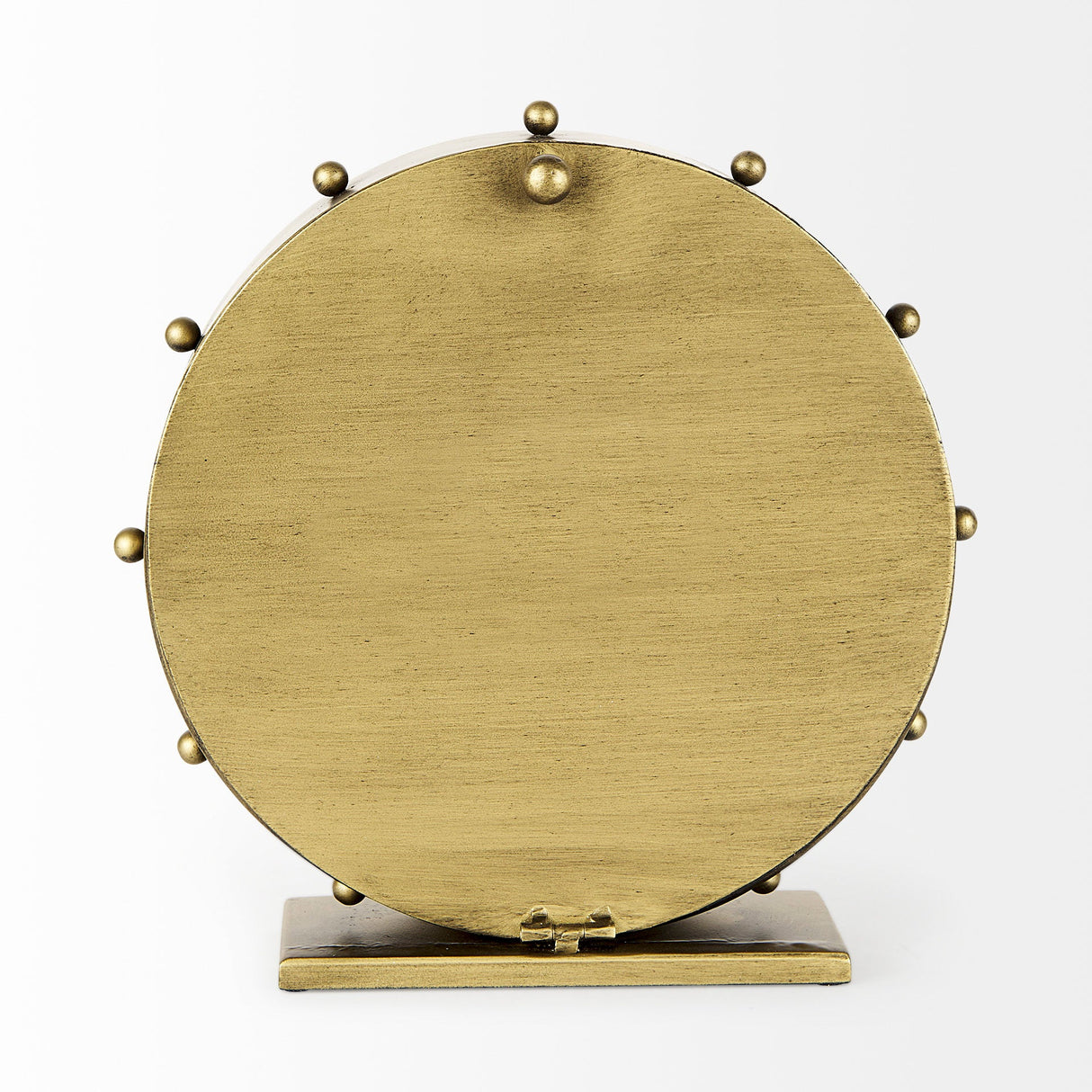 Marian 11.0L x 3.1W x 11.0H Gold Metal W/Studs Round Table Clock by Mercana at Eve Furniture