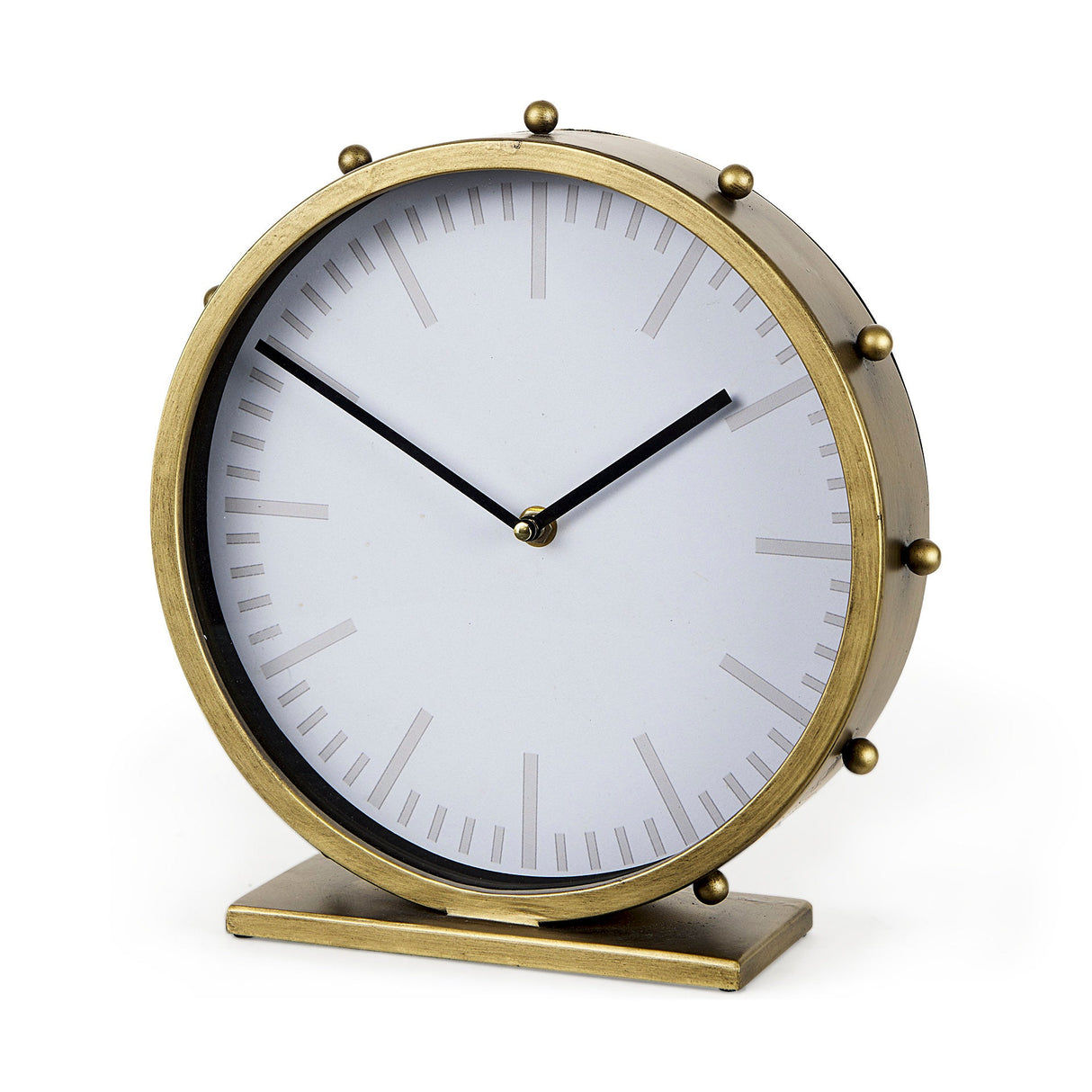 Marian 11.0L x 3.1W x 11.0H Gold Metal W/Studs Round Table Clock by Mercana at Eve Furniture