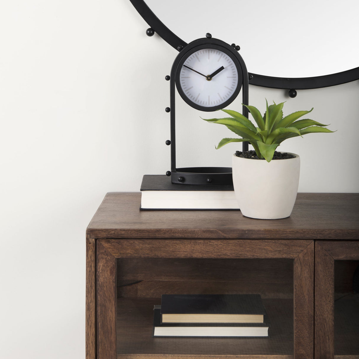 Marian 7.5L x 5.7W x 13.0H Black Studded Table Clock by Mercana at Eve Furniture