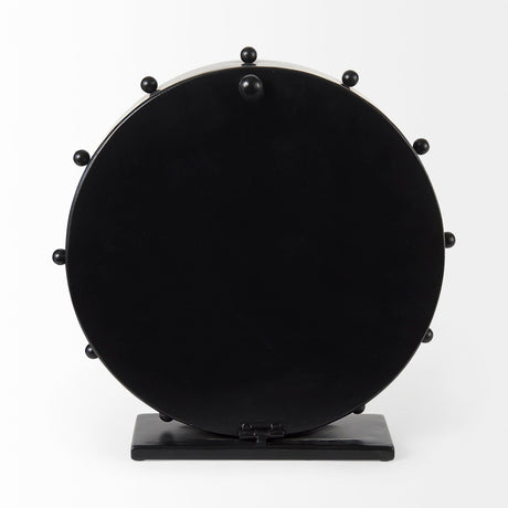 Marian Black Studded Round Table Clock by Mercana at Eve Furniture