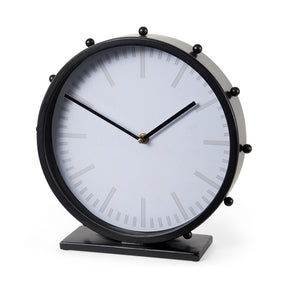 Marian Black Studded Round Table Clock by Mercana at Eve Furniture