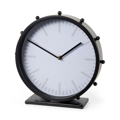 Marian Black Studded Round Table Clock by Mercana at Eve Furniture