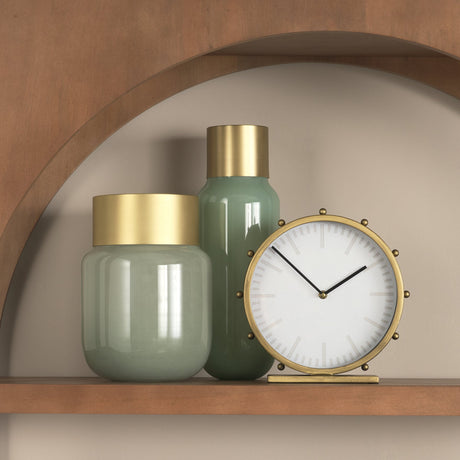 Marian Gold Metal W/Studs Round Table Clock by Mercana at Eve Furniture