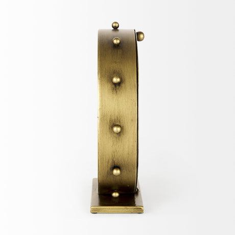 Marian Gold Metal W/Studs Round Table Clock by Mercana at Eve Furniture