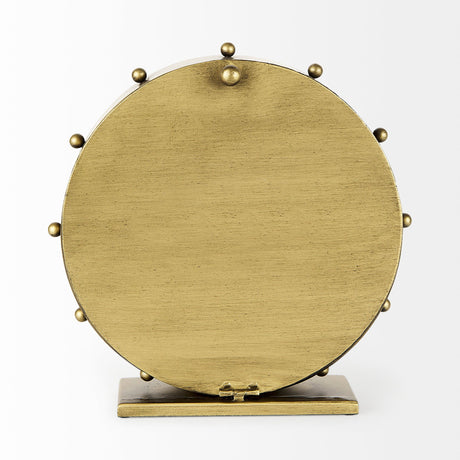 Marian Gold Metal W/Studs Round Table Clock by Mercana at Eve Furniture
