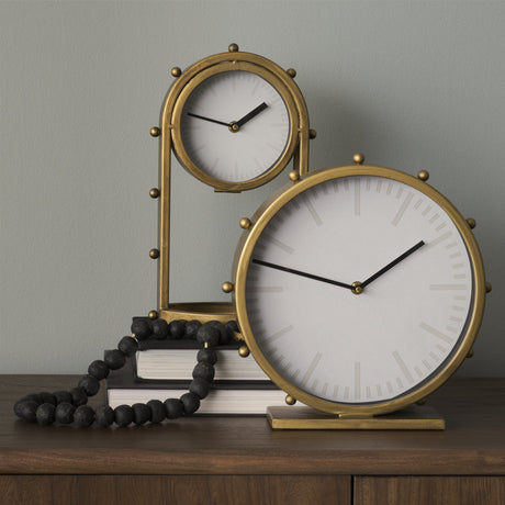 Marian Gold Metal W/Studs Round Table Clock by Mercana at Eve Furniture