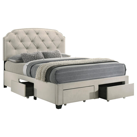Marianna Cream 4-Drawer Upholstered Eastern King Storage Bed by Coaster at Eve Furniture