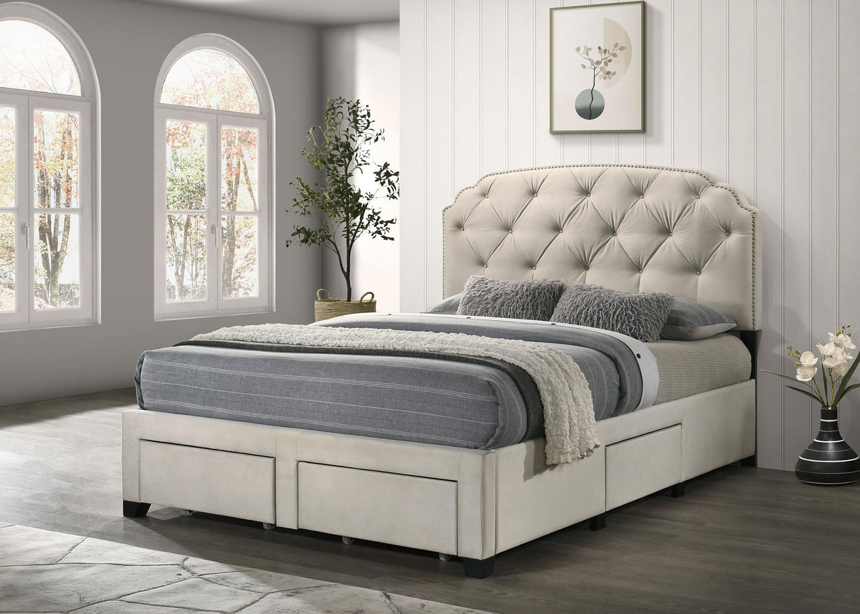 Marianna Cream 4-Drawer Upholstered Eastern King Storage Bed by Coaster at Eve Furniture