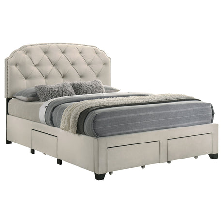 Marianna Cream 4-drawer Upholstered Queen Storage Bed by Coaster at Eve Furniture