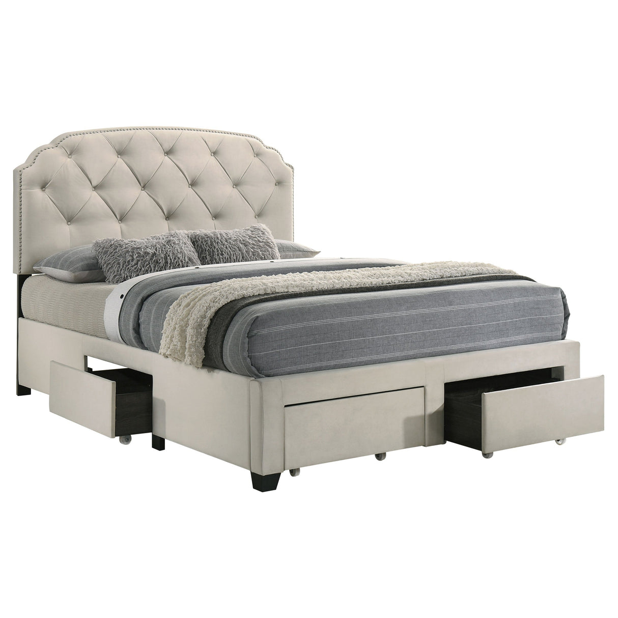 Marianna Cream 4-drawer Upholstered Queen Storage Bed by Coaster at Eve Furniture