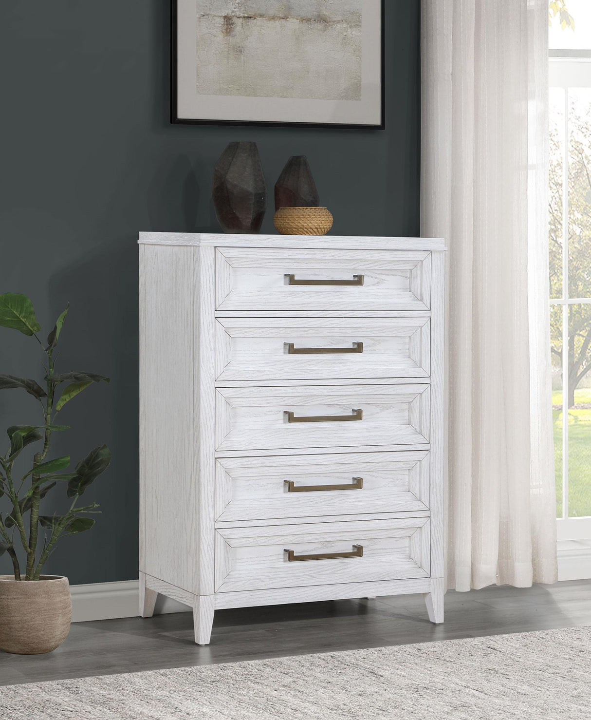 Marielle 5-drawer Bedroom Chest Distressed White by Coaster at Eve Furniture
