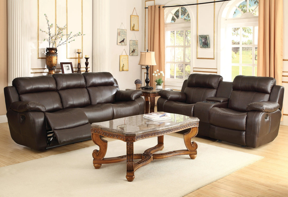 Marilla Brown Bonded Leather Reclining Living Room Set by Homelegance at Eve Furniture