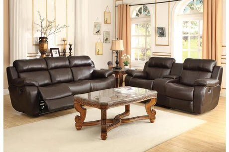 Marille Brown Bonded Leather Reclining Sofa by Homelegance at Eve Furniture