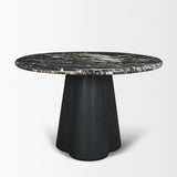 Marilyn Black Forest Marble Black Wood Pedestal Round Dining Table by Mercana at Eve Furniture