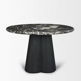 Marilyn Black Forest Marble Black Wood Pedestal Round Dining Table by Mercana at Eve Furniture