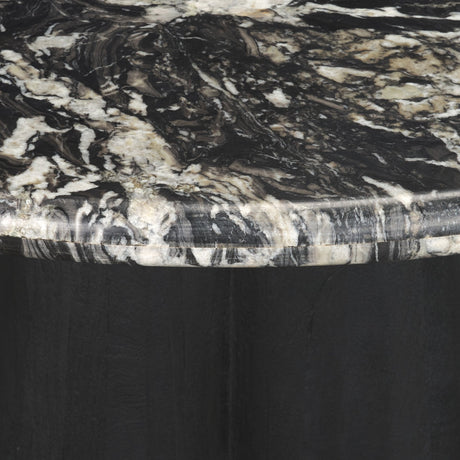 Marilyn Black Forest Marble Black Wood Pedestal Round Dining Table by Mercana at Eve Furniture