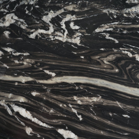 Marilyn Black Forest Marble Black Wood Pedestal Round Dining Table by Mercana at Eve Furniture