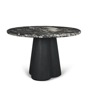 Marilyn Black Forest Marble Black Wood Pedestal Round Dining Table by Mercana at Eve Furniture