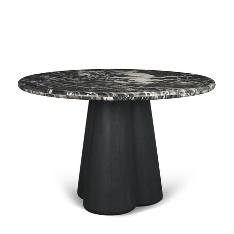 Marilyn Black Forest Marble Black Wood Pedestal Round Dining Table by Mercana at Eve Furniture
