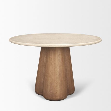 Marilyn Botticino Marble W/ Light Brown Wood Base Dining Table by Mercana at Eve Furniture