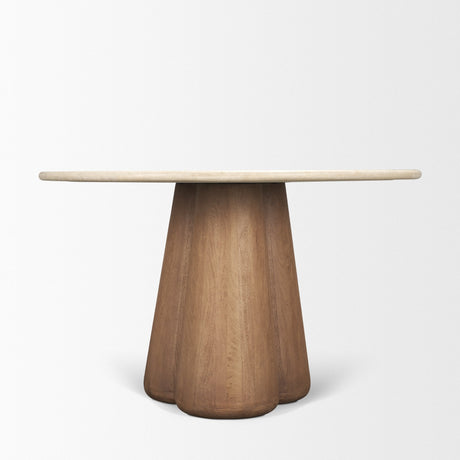 Marilyn Botticino Marble W/ Light Brown Wood Base Dining Table by Mercana at Eve Furniture