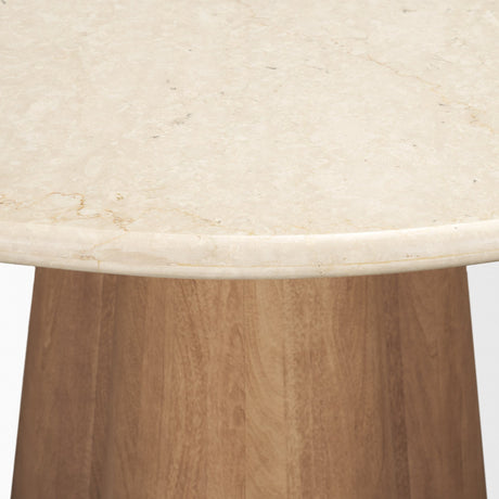 Marilyn Botticino Marble W/ Light Brown Wood Base Dining Table by Mercana at Eve Furniture