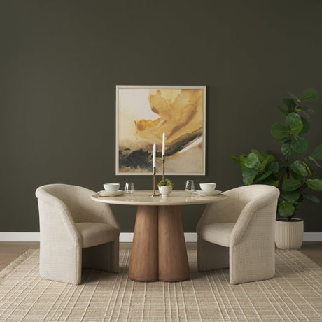 Marilyn Botticino Marble W/ Light Brown Wood Base Dining Table by Mercana at Eve Furniture