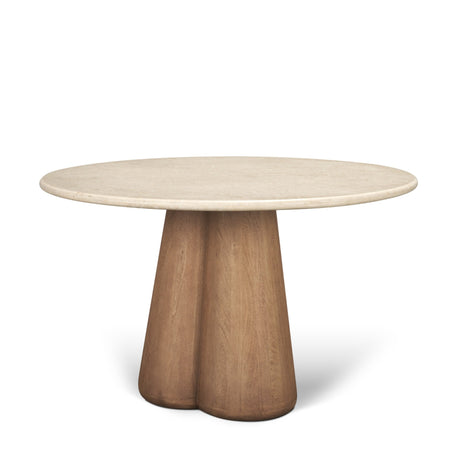 Marilyn Botticino Marble W/ Light Brown Wood Base Dining Table by Mercana at Eve Furniture