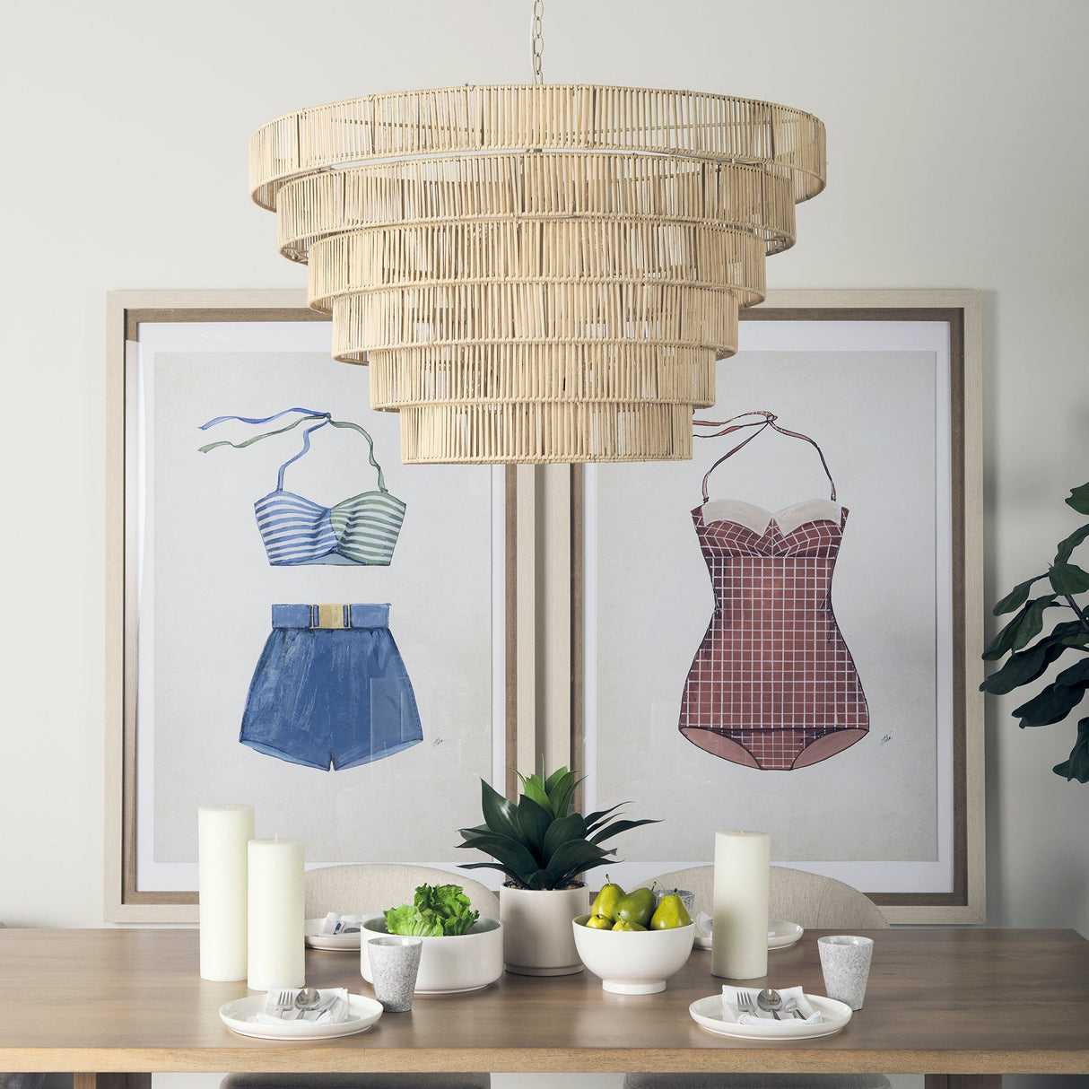 Marimba 40 L x 40 W x 24 H Natural Cane 6 Tier Chandelier by Mercana at Eve Furniture