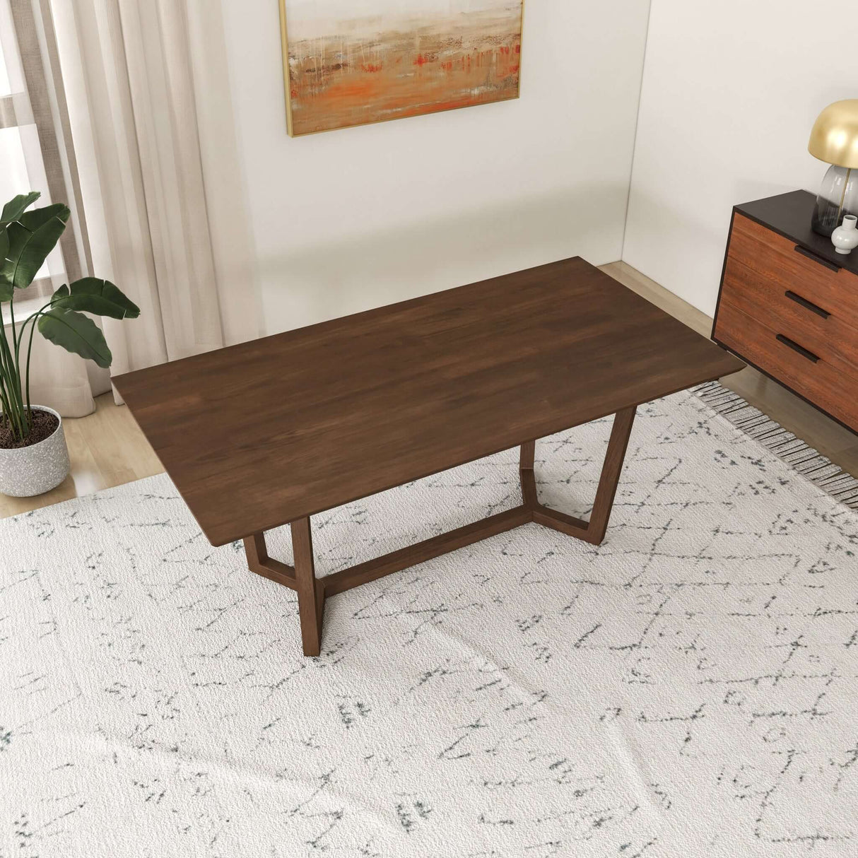 Marina Mid-Century Modern Solid Wood Dining Table in Brown
